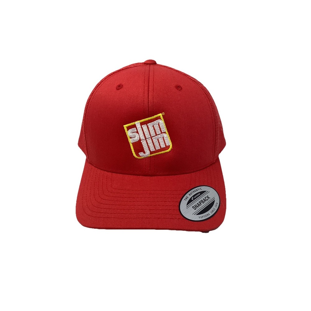 Slim Jim Hat Cap Red Yellow Mesh Snapback Square Meat Snack Logo
